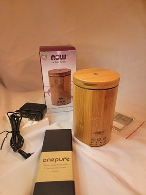 NOW Solutions Ultrasonic Essential Oil Diffuser Bonus Oil Samples Real Bamboo
