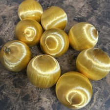 9 Vintage Christmas Gold Satin Wrap Thread Ball Ornaments Shatter Proof 1B