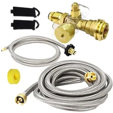 Extend a Stay RV Propane Kit, Propane Brass Tee Kit with 5FT and 12FT Stainle...