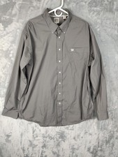 Cinch Shirt Mens XL Gray Solid Long Sleeve Button Down Western Pocket Casual