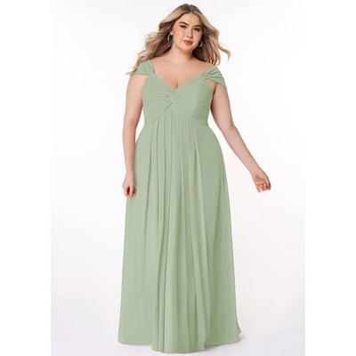 Azazie Kaitlynn Bridesmaid Dress Sage Green Size C XL Chiffon Empire  Wedding | eBay