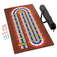 Tabletop Cribbage Set with Large Roll-Out 40" Neoprene Mat & Flat-Bottom Pawns