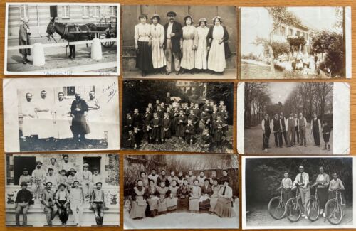 9 x CPA années 1900-30: CARTES PHOTOS - PORTRAITS & GROUPES, Lieux à identifier. - Picture 1 of 2
