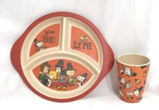Peanuts Charlie Brown Snoopy Give Thanks & Eat Pie Thanksgiving Child Plate Cup