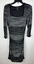 White House Black Market Women’s Dress Small Black Gray Striped A Line Stretch