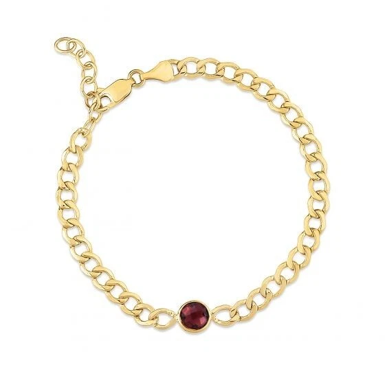 14k Solid Yellow Gold Garnet Curb Link Chain Bracelet 7.2" 3.6mm 2.9 grams