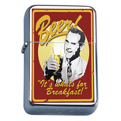 Vintage Poster D256 Flip Top Oil Lighter Wind Resistant Flame Beer For Breakfast