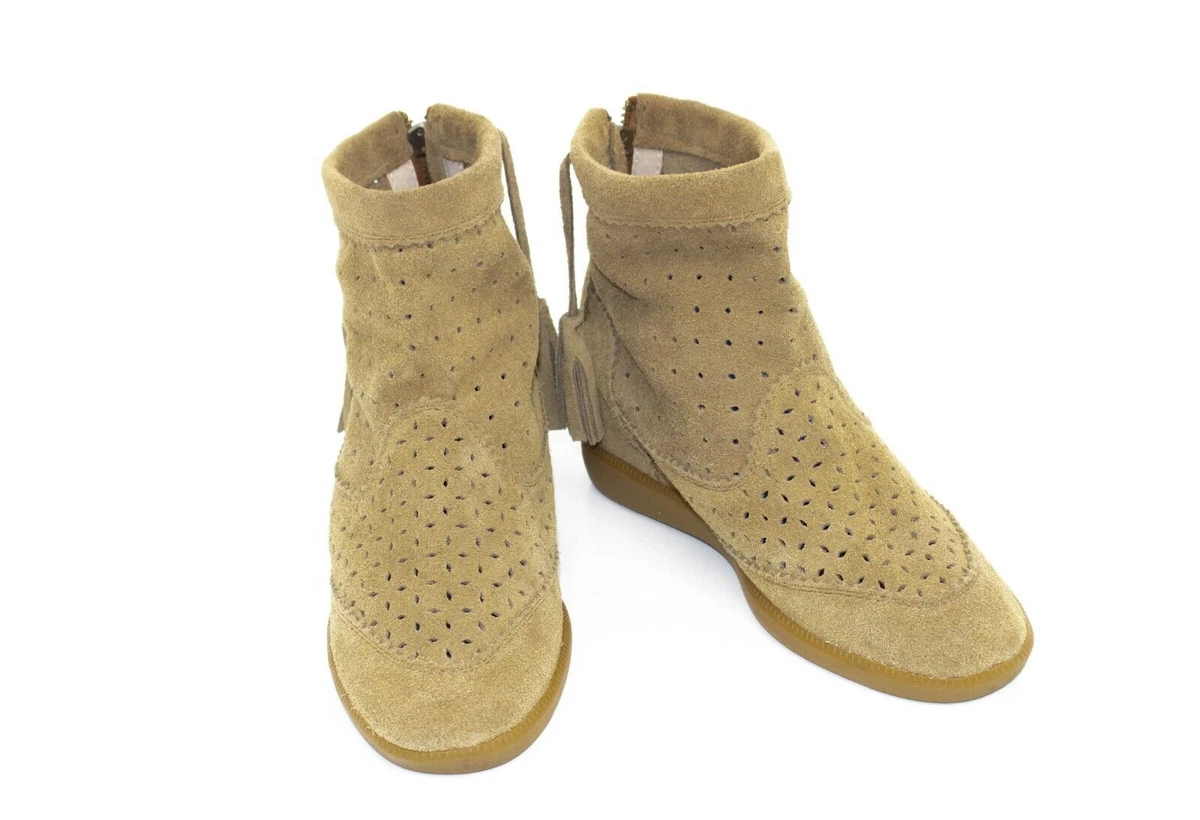 Isabel Marant Basley Suede Booties Ankle Boots Tassel Wedge 37