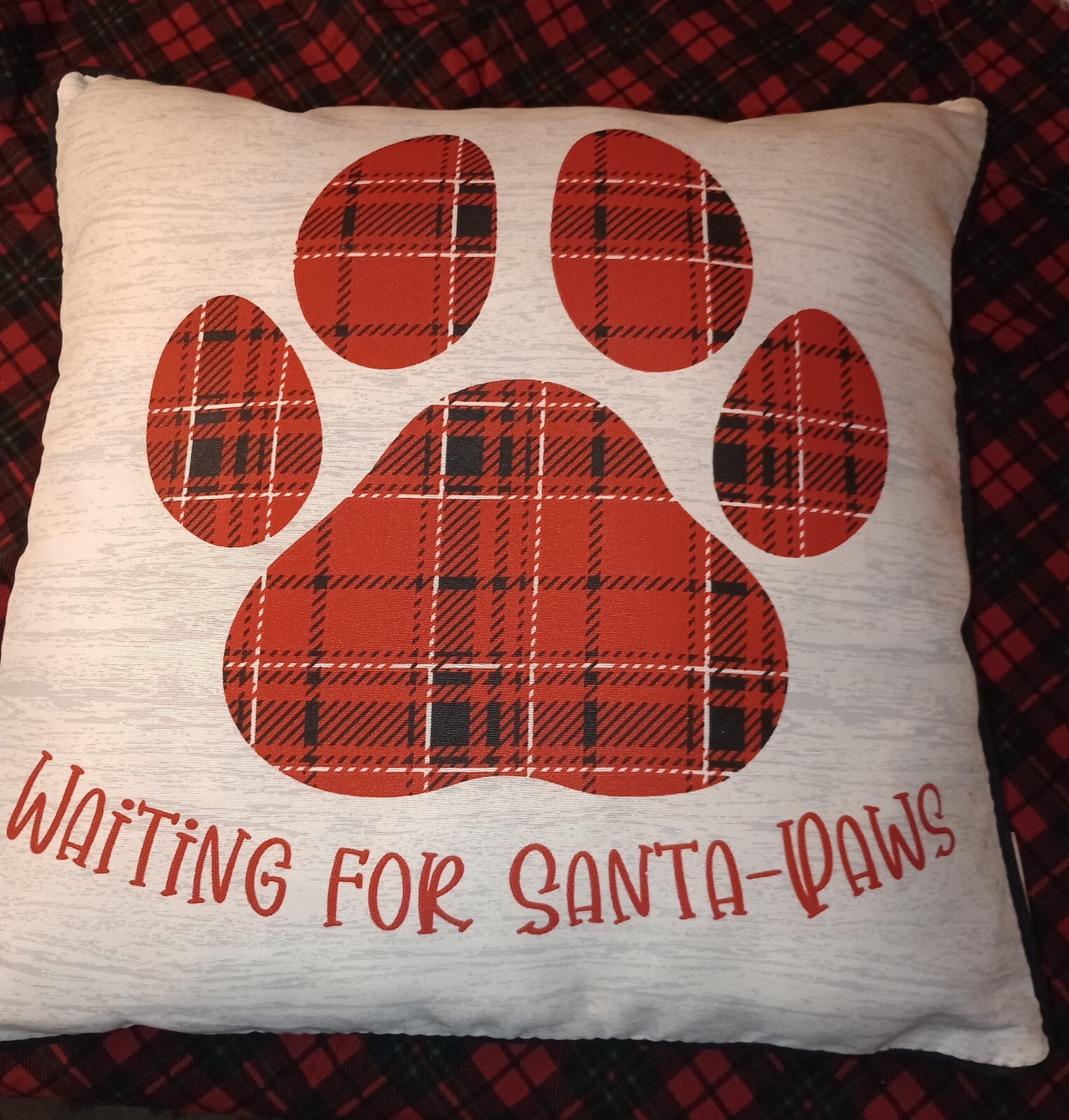 Christmas Gray/Red Waiting For Santa Paws Dog Lover Throw Pillow 16x16-image