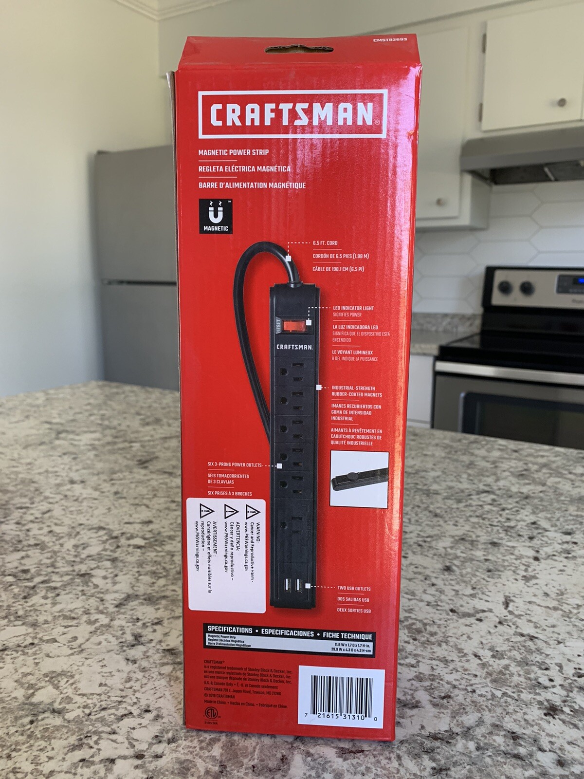 Craftsman Power Outlet Strip with Outlets and USB Plugs