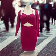 Bar III Pink Cutout Bodycon Sweater Dress Ruched Front Long Sleeve Knit 2X NWT