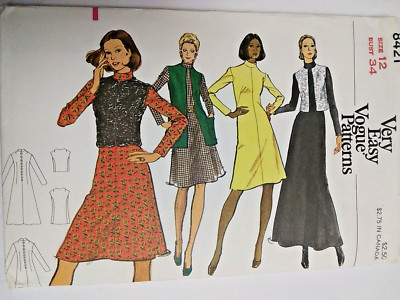 Vogue 8421 Dress A Line Vest Jacket Sewing Pattern Ladies 12 VTG Very Easy UC
