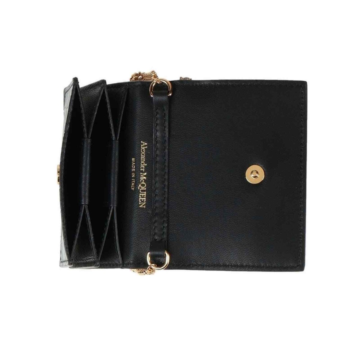 ★alexander mcqueen★ Crocodile embossed card holder black 6 Alexander McQueen Croc-Embossed Leather Card Holder On Chain