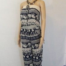 Boho Print Smocked Strapless Jumpsuit