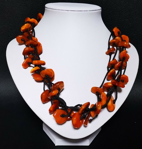 COLLAR DE GARGANTILLA DE COLECCIÓN DE CUENTAS DE COLOR YEMA DE PIEDRA ÁMBAR BÁLTICO - Imagen 3 de 8