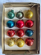 beautiful feather tree set Shiny Glass ornament christmas patina aged vintage 1