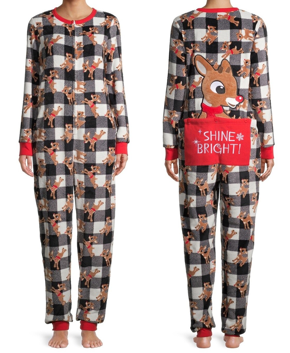 Organic Cotton One Piece Red Nose Reindeer Printed Pajama Organic Cotton One Piece Red Nose Reindeer Printed Pajama