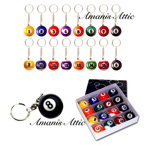 Mini Pool Ball Keyring Billiards No's 115 Good Luck Charm Black 8 Ball U Choose eBay