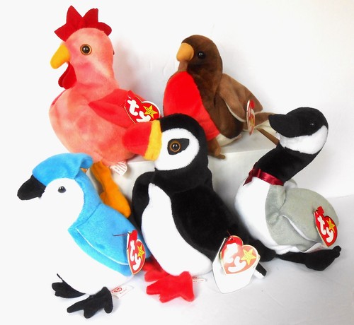 5 RARE TY BEANIES BABIES. PUFFER, LOOSY, STRUT, ROCKET, & EARLY. 5-PIC,