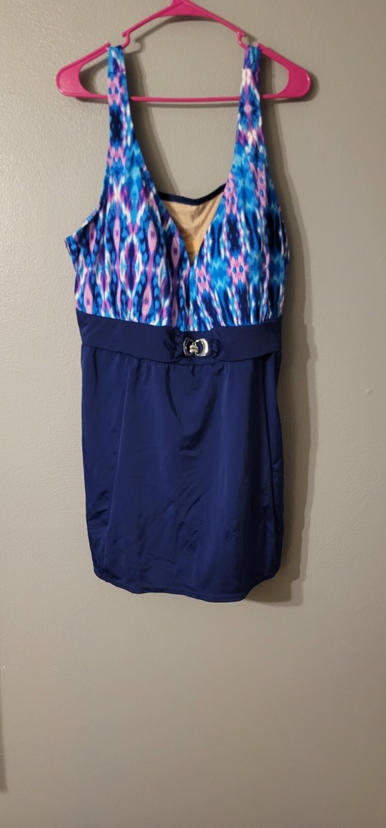 Maillot De Bain Une Pièce Jaclyn Smith Taille 22 - Bleu à Volants - Taille Grande (Plus Size) - Neuf Sans Étiquettes