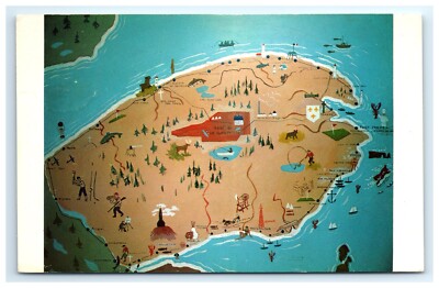 Postcard Map La Gaspesie Peninsula Quebec Canada Chrome Posted 1958