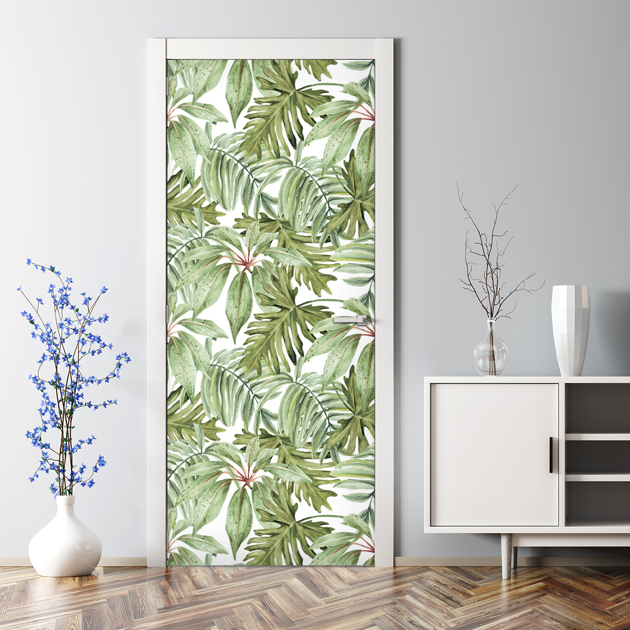 Light Banana Leaves Bubble Free Tropical Bright Artwork Wallpaper Door Decal