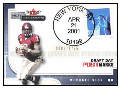 2001 Fleer Hot Prospects Draft Day Postmarks Michael Vick #82/1775 RC Rookie