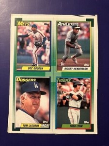 1990 Topps Baseball Wax Box Panel w/Henderson, Gooden, Lasorda, Lynn