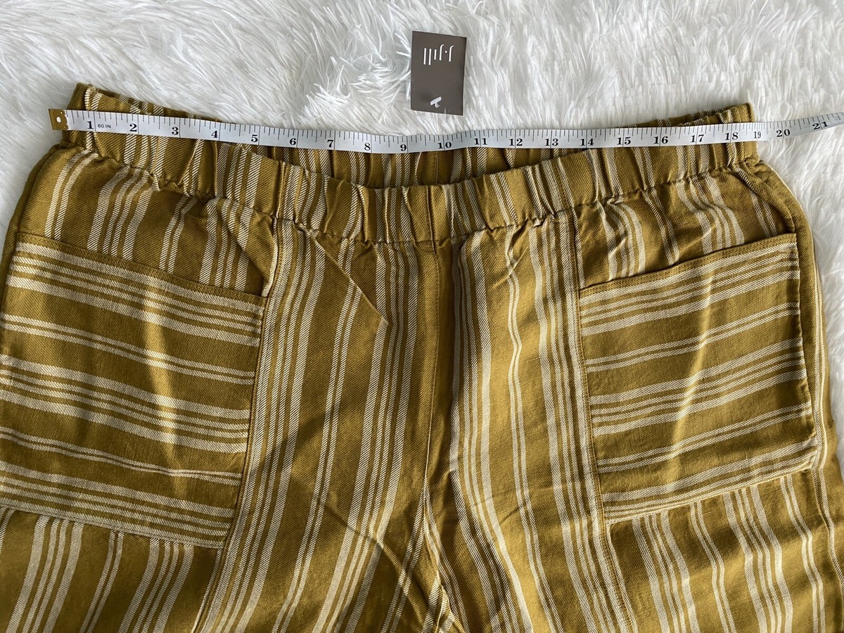 J Jill Pantaloncino Donna Con Polsini Taglia XL Lino Rayon Righe Gialle