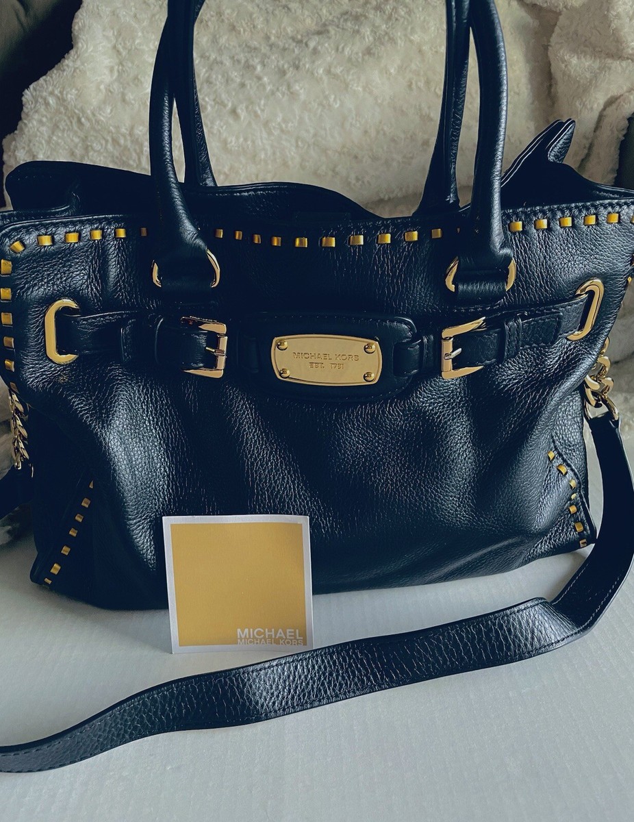 Michael Kors Hamilton Studded Leather Black Bag Gold Hardware | eBay