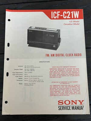 Sony ICF-C21W FM/AM Digital Clock Radio US Service Manual OEM Vintage Diagrams