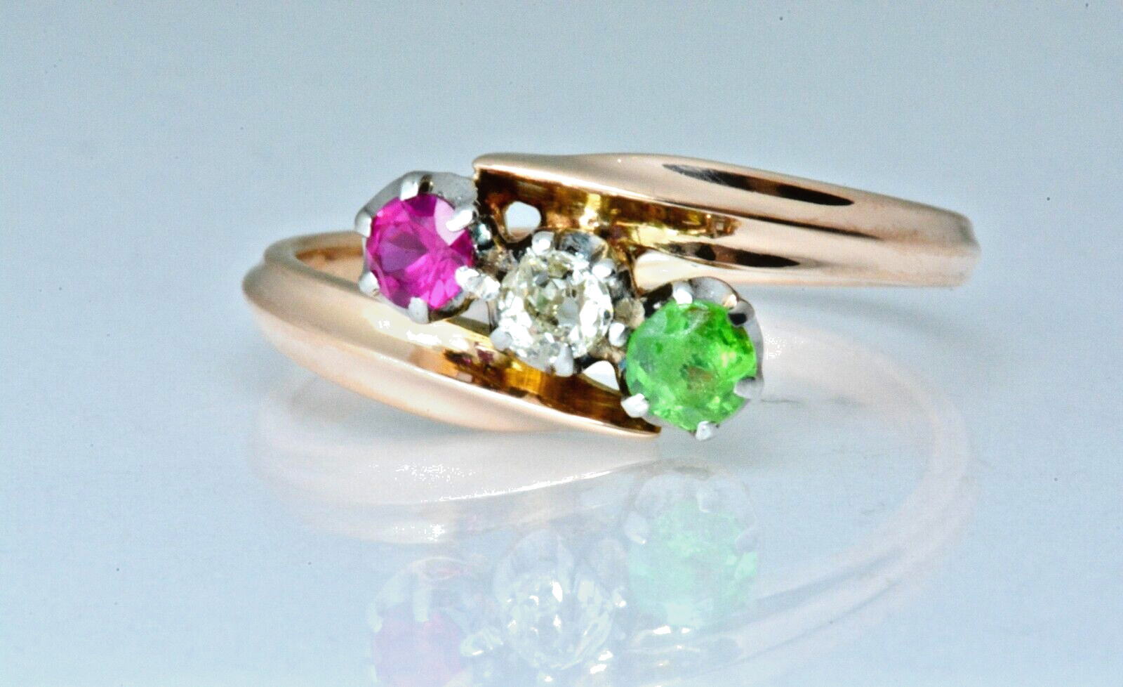 .39ctw Round Cut Diamond Tsavorite Ruby Three-Sto… - image 7