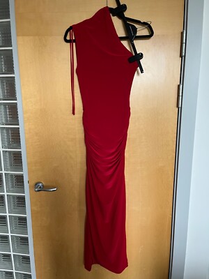 Kaiia Exclusive Slinky One Shoulder Drawstring Detail Bodycon Maxi Dress UK6/XS