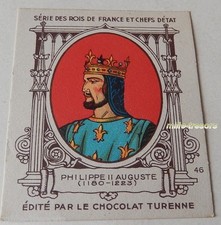 PHILIPPE II AUGUSTE ROIS de FRANCE CHEFS d'ETAT CHROMO Image CHOCOLAT TURENNE
