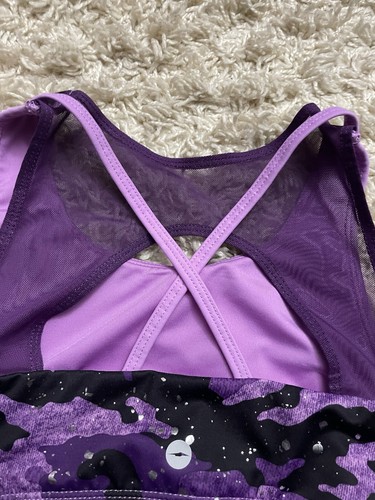 Avia Girls Purple Camouflage Sports Bra Size L 10-12 Sheer Back Cross Straps - M - Picture 5 of 7