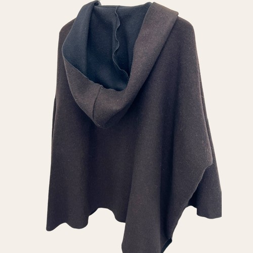 Eskandar Brown Black Heavy Wool Cashmere Open Cardigan Hooded Jacket Coat O/S - Picture 7 of 18