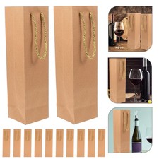 12 Pcs Kraft Paper Wine Bottle Gift Bags With Handle Bags 9.5 x 9 x 35 cm