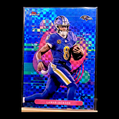 2025 Topps Finest Lamar Jackson Uncommon Blue X-Fractor #124 Ravens 07/75