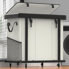230L 60 Gal Large Fashion Laundry Basket with Wheels, Leather Patchwork Lau...