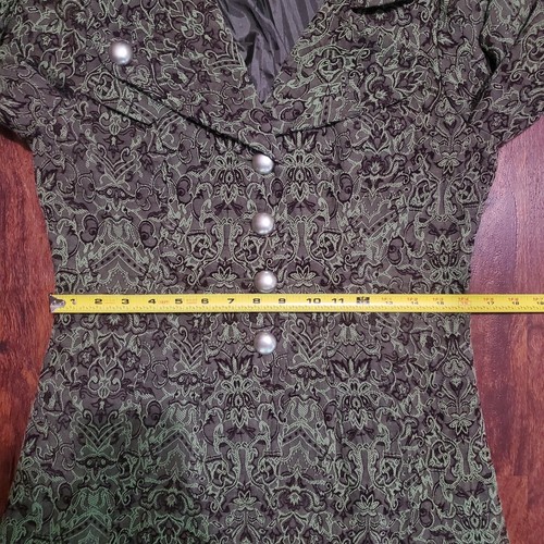 The Pyramid Collection Womens Flared Button Up Collared Coat Green Damask Size S - 第 14/17 張圖片