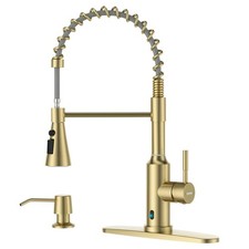 Brushed Gold Touchless Kitchen Sink Faucets with Soap Dispenser, Pull Down Ha...