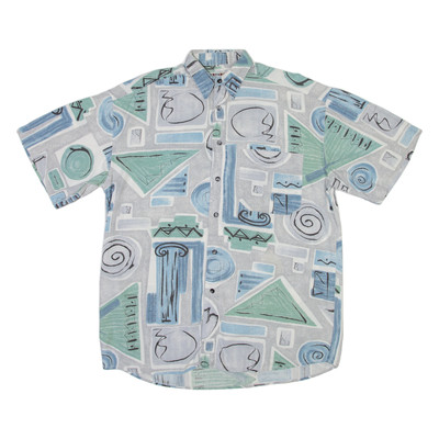 EXPRESS WEAR Herren Hemd Grau Geometrisch Kurzarm S Button-Up Baumwollmix