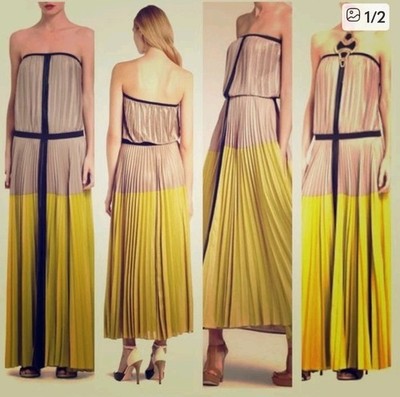 BCBG Maxazria Lilyan Dress Womens Colorblock Sleeveless Maxi Pleated Size XS