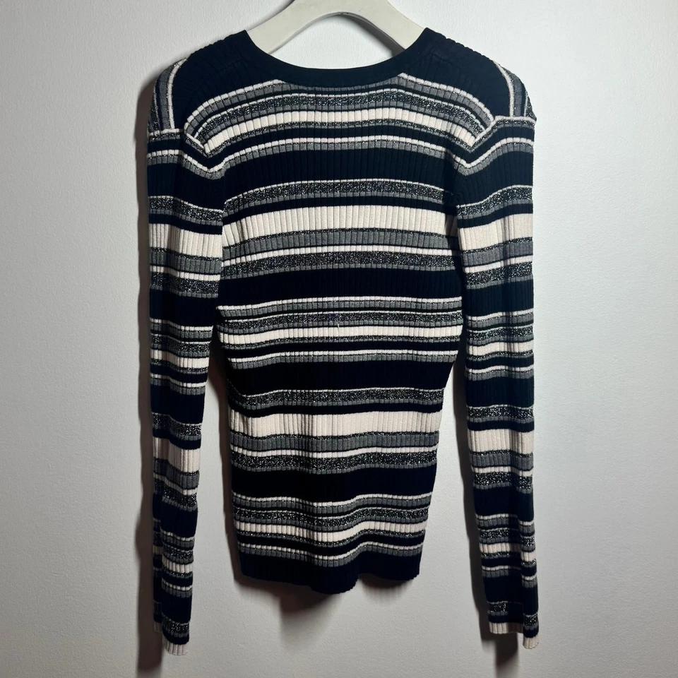 Свитер женский Chadwick's L черный белый металлик полоса Henley хлопок 90-е Y2K винтажный - Изображение 2 из 4