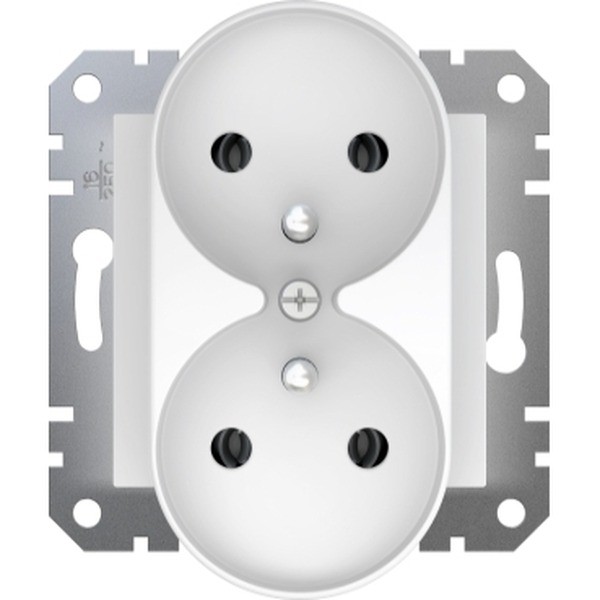 Asfora, 2x 2P+PE socket for frame system, white, EPH9810221