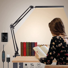 LED Desk Lamp with Clamp, Swing Arm Desk Lamp, Adjustable Desk Light Eye-Care Ta
