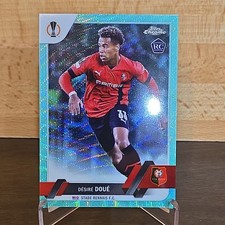 2022-23 Desire Doue Topps Chrome UCL Aqua 21/199 Rookie Card. rookie card picture