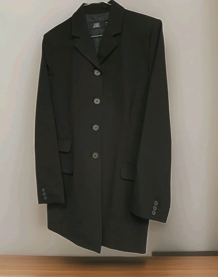 SABA Long Sleeve Longline Black Coat Jacket Blazer Size 12 Vintage - image 2 of 4