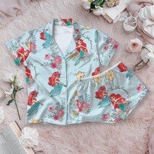 The Little Mermaid Ariel Floral Sea Princess Birthday Girls Satin Pajamas Set