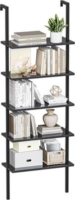 Furmax 5-Tier Bookshelf, Wall Mount Ladder Shelf with Wood Board and Industrial